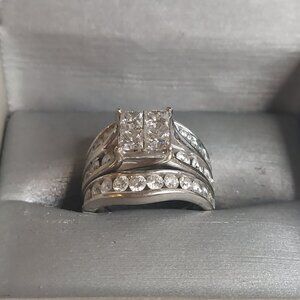 Women's ZALES GDM 14K White Gold Diamond Wedding Ring Set